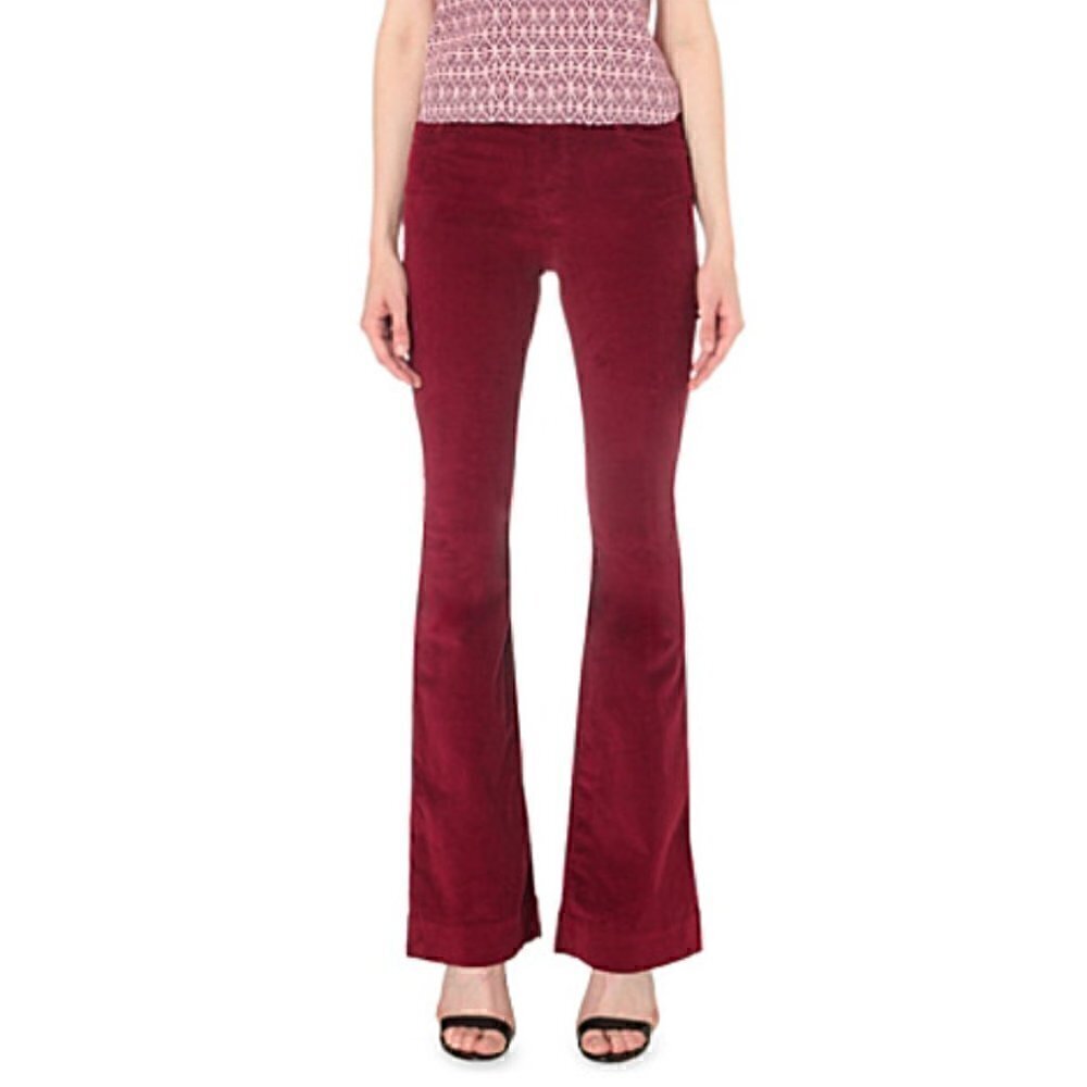Maje Corduroy Jeans XS 34 Pavory Flared Mid-Rise Bordeaux Red Luxury Party Trip
